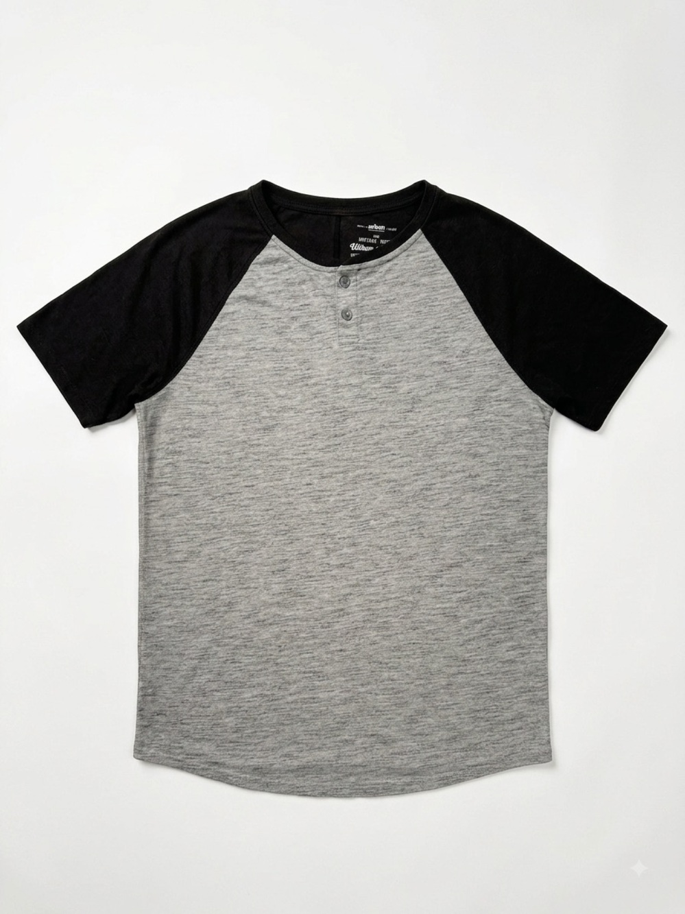 urban pipeline Gray Heather Henley with Black Raglan Sleeves